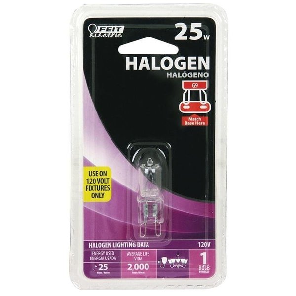 Feit Electric BPQ25G9 Halogen Bulb, 25 W, G9 Lamp Base, JCD T4 Lamp, 3000 K Color Temp, 2000 hr Average Life BPQ25/G9/RP